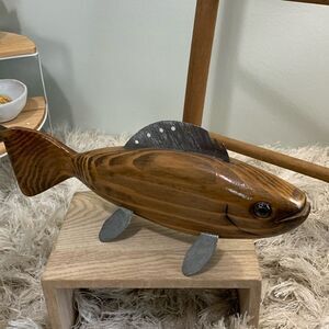 Handcrafted Folk Art Wood & Metal Fish Spearing Decoy